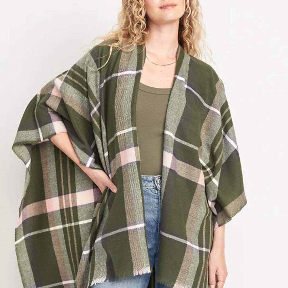 NWT Old Navy Flannel olive Poncho one size fits all